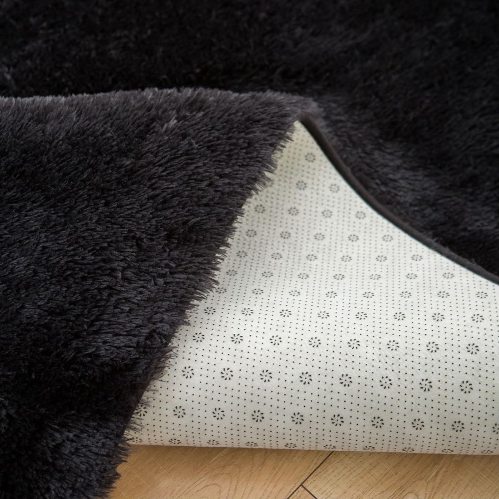 QUINZI Tappeto per soggiorno e camera da letto, morbido, morbido, antiscivolo, lavabile, (nero, 80 x 160 cm)