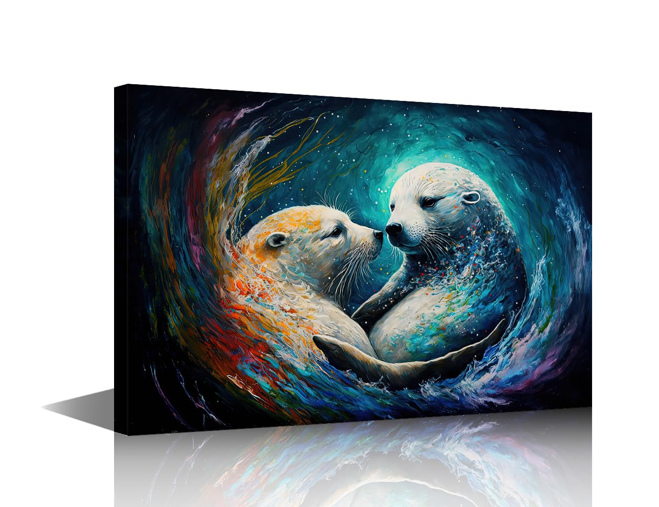 1 Piece Seal Canvas Wall Art Smiley Animals with Color Picture Modern Splash Oil Painting Style for Bedroom Home Decoration for Living Room Framed Ready to Hang 12x18 in โ image 1
