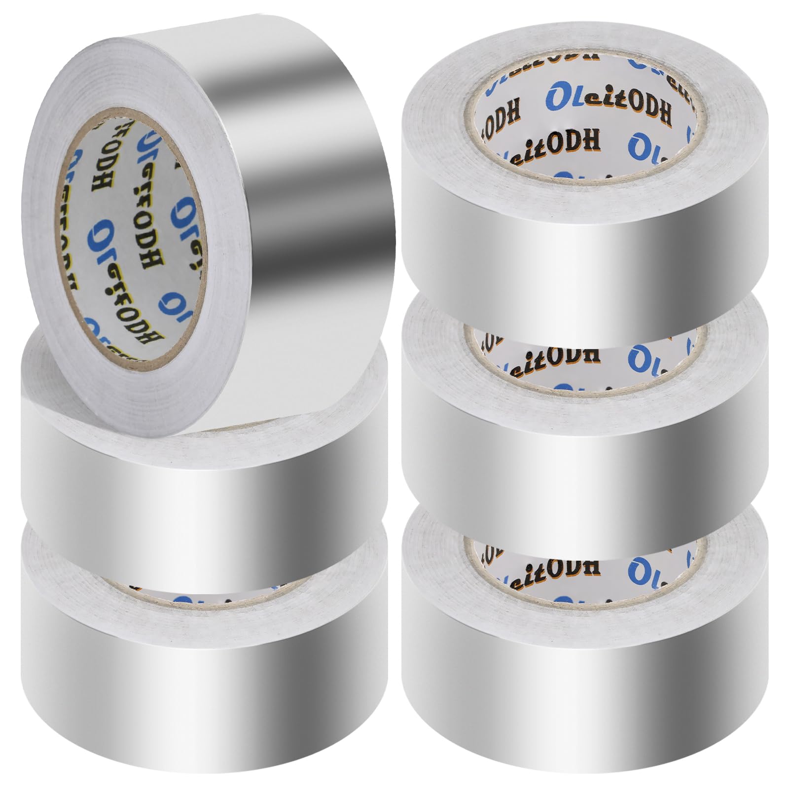 Paquete de 6 cintas de aluminio a granel de 2 pulgadas x 55 yardas, cinta adhesiva de metal resistente, cinta plateada de alta temperatura para sellado y parches, HVAC, conductos de aire, reparación