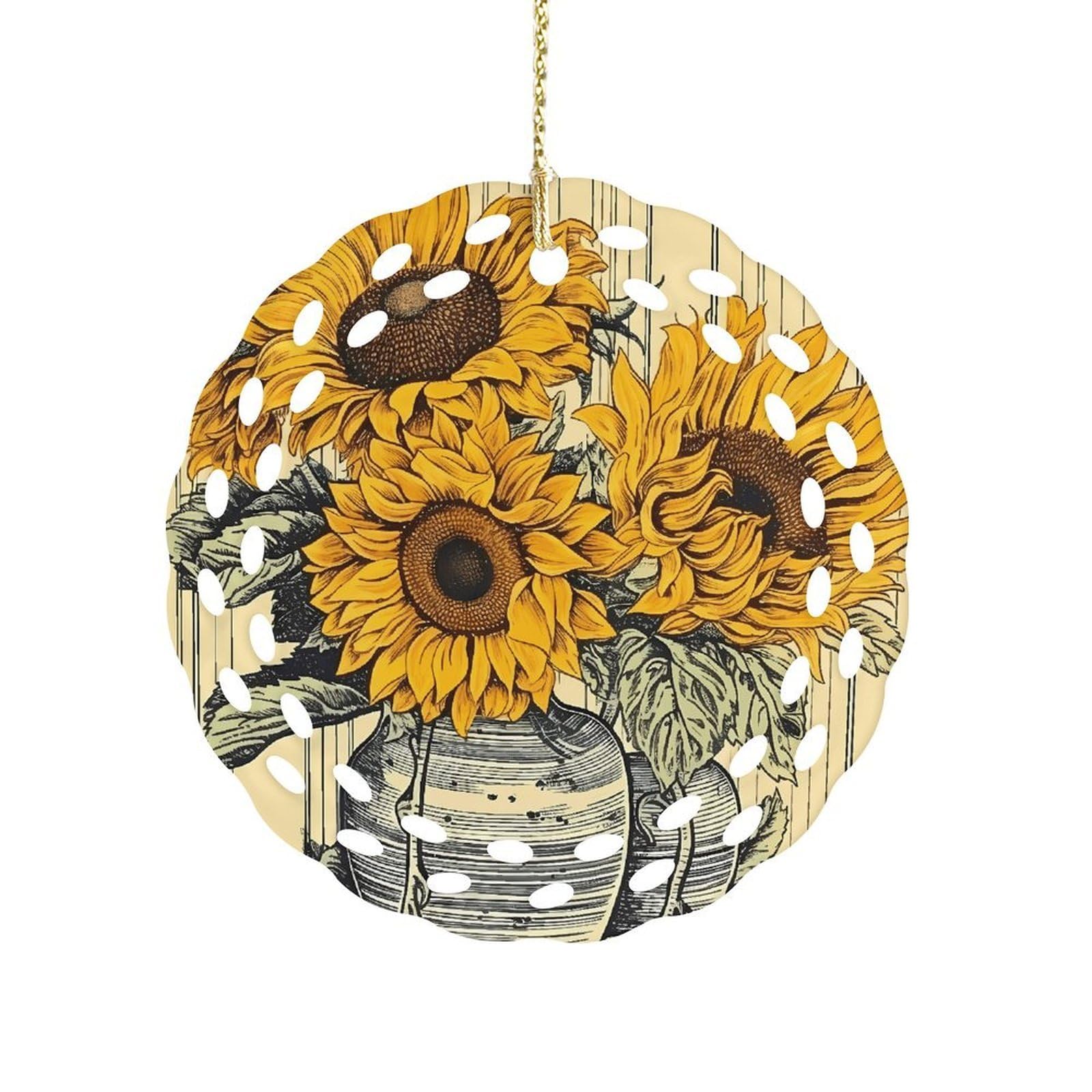 Wsoihfec Style Sunflower Patternhanging Ornaments For Tree- Christmas Ornaments,Home Decor | Housewarming Gifts,Ceramic Keepsake For Family, Friends