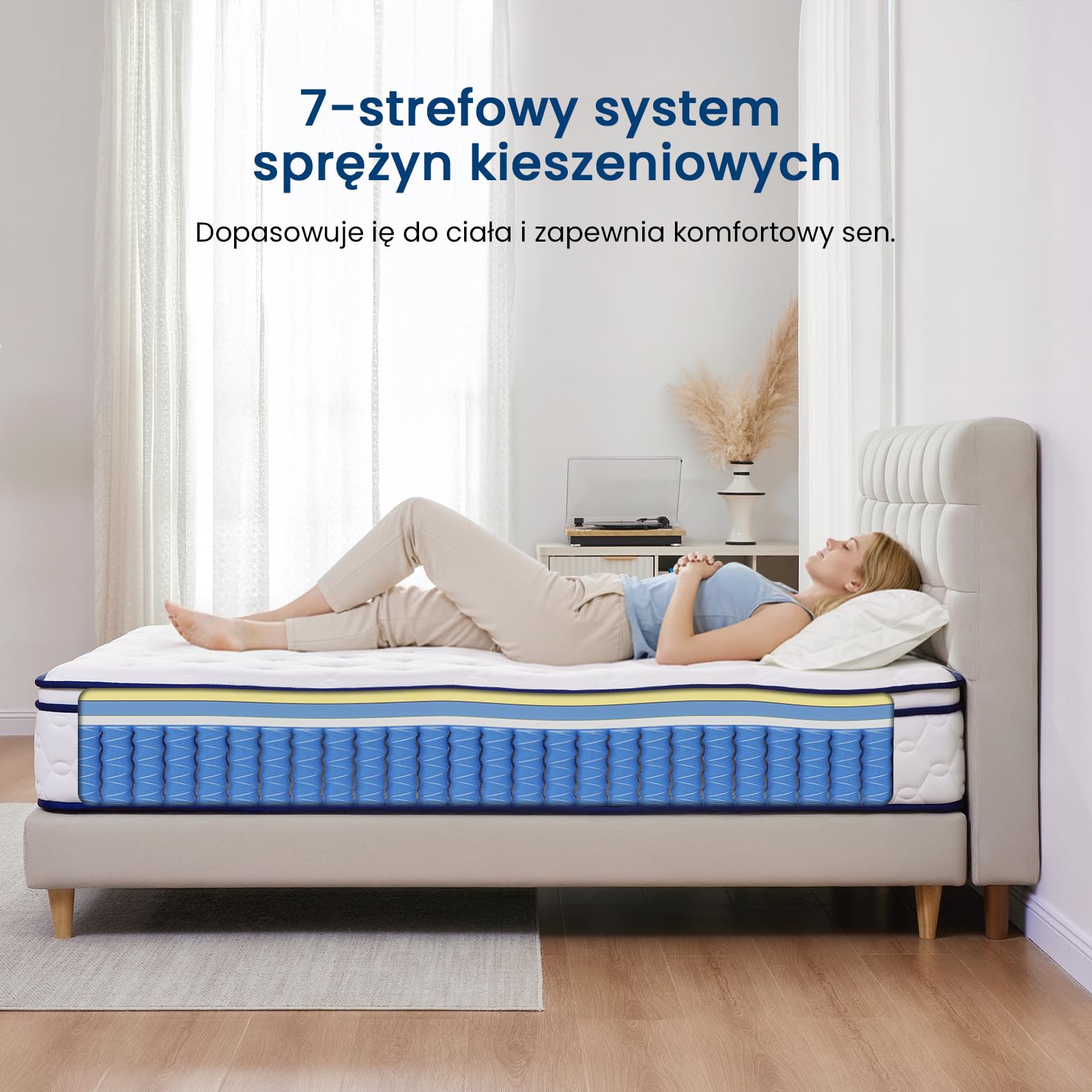 Coolvie Matrat 160x200x25 cm twardość H3 | 7 stref ortopedycznych do podparcia pleców, sprężyny kieszeniowe, miękka pianka, certyfikat Öko-Tex