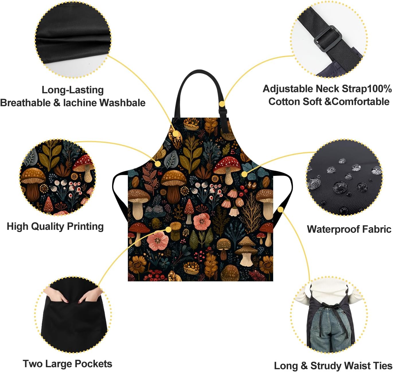 ANNA QUEEN Funny Aprons with Pocket for Women & Men, Cute Cooking Apron, Adjustable Kitchen Aprons for Baking BBQ
