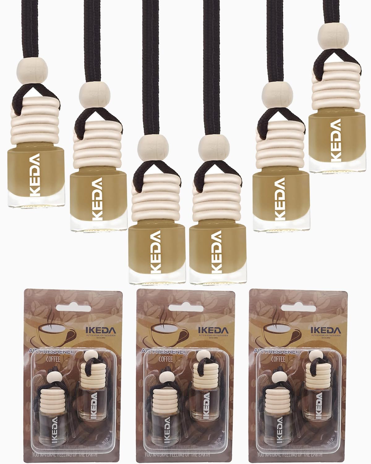 ikeda fragrance Car Air Freshener 4ml Car Scents | 6pcs 45-Days Keep Fragrance | Automotive Hanging Diffuser Bottles | Remove Auto Odor Long-Lasting Fresh Air for Home Deodorize (Coffee, 6pcs)