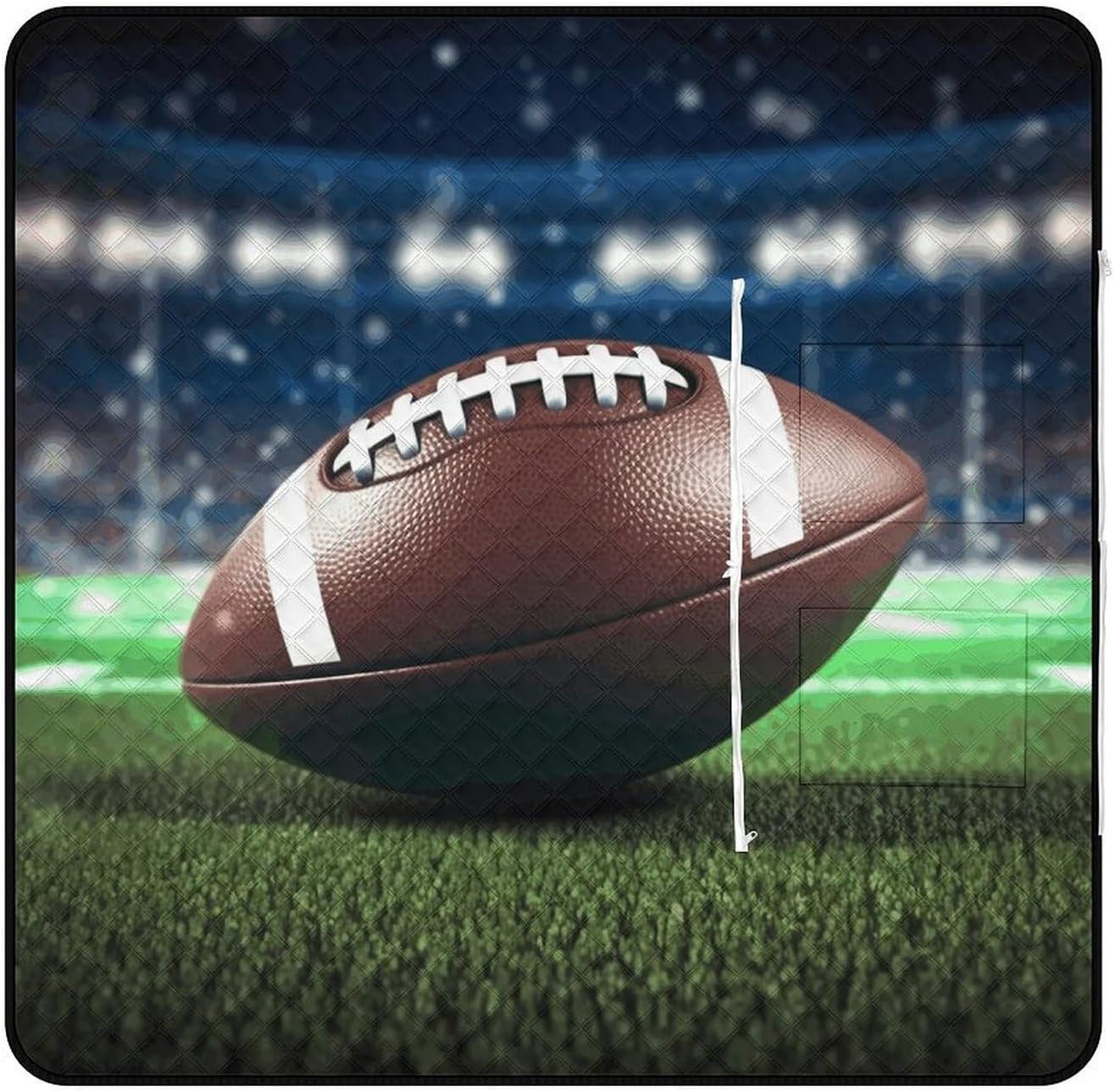 Football and Grass Picnic Blanket with Zipper Water Resistant Sand Free Picnic Mat Washable Foldable Easy Carry Beach Blanket for Lawn Beach Hiking Camping