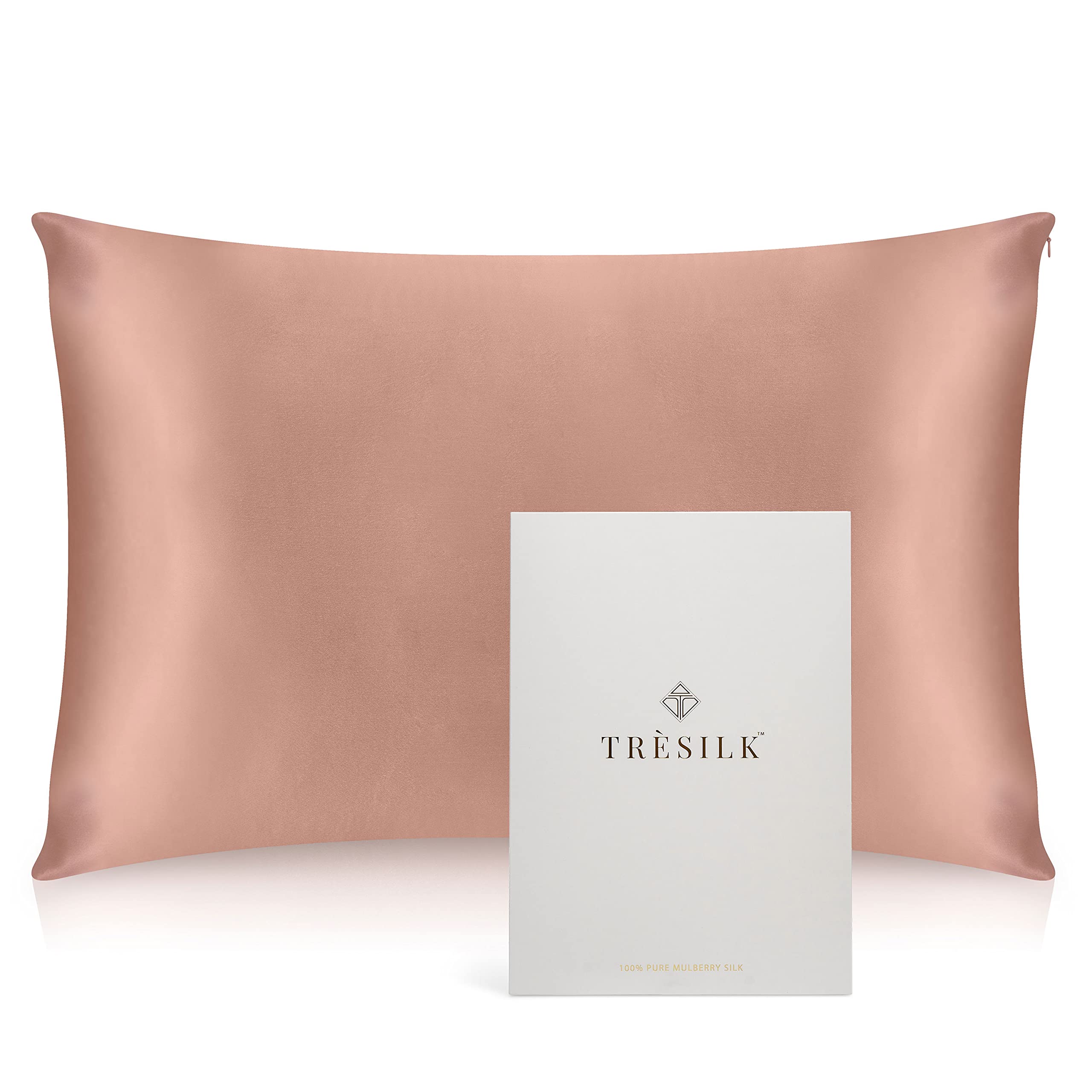 Trèsilk Pink 22 Momme 100% Mulberry Silk Pillowcase Cover (50X75cm 1 Piece) For Hair And Skin Hidden Zipper Naturally Hypoallergenic Both Sides (Pink)