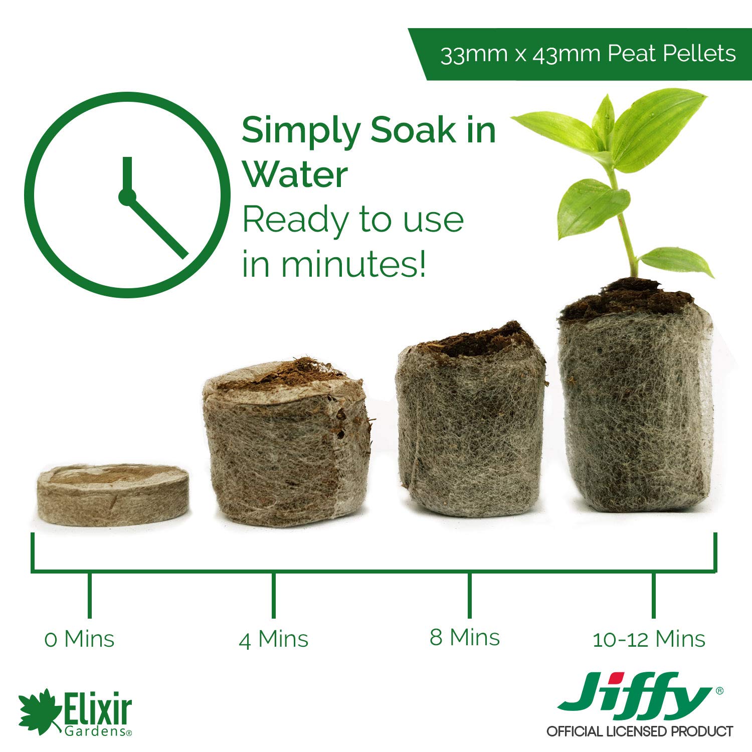 Elixir Gardens Jiffy 7 33 mm Turba Plug Propagación pellets | 10-2000 gránulos disponibles | Semillas y plantas germinación | x 2000