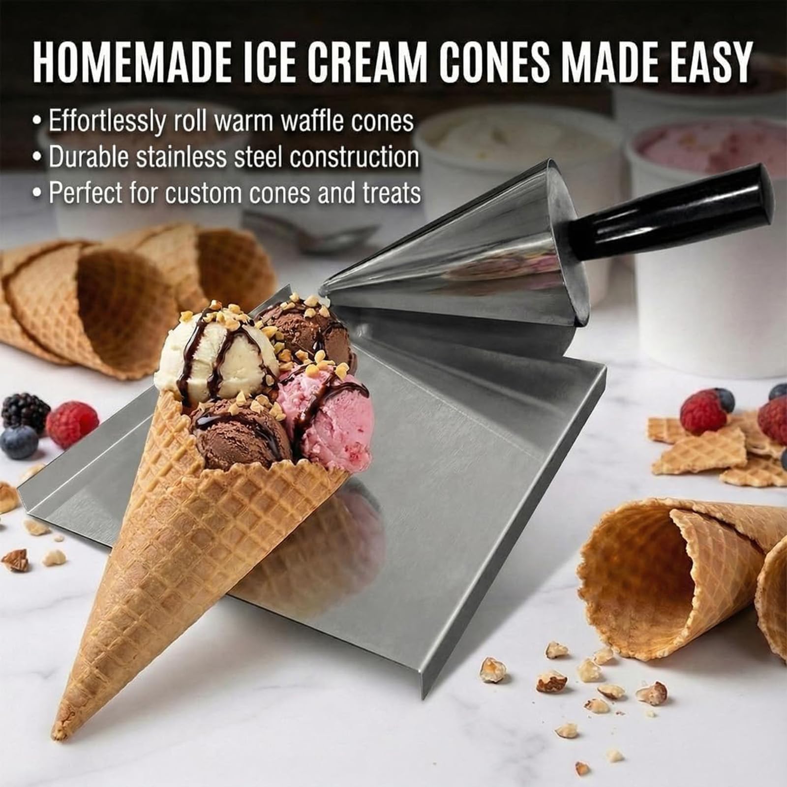 Rullo per Coni Gelato, Strumento Antiaderente per Modellare Coni, Stampo Manuale Fai-da-Te in Acciaio Inossidabile, per Preparare Involtini Primavera Croccanti E Gusci di Pasta Sfoglia, per
