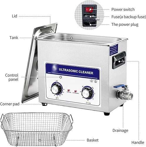 Miniatura 5 de NICHOY Limpiador ultrasónico con calentador y temporizador, máquina digital de cavitación sónica, limpiador de joyas de acero inoxidable para