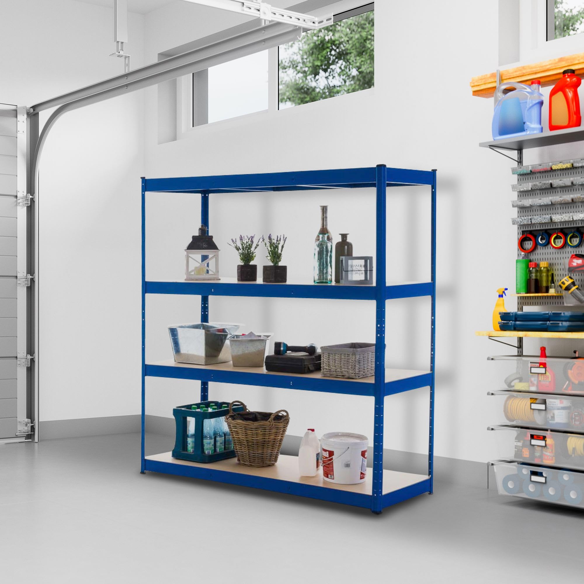CLP Estantería De Metal con 4 Baldas Regulables En Altura I Armario 160x180x60 CM Resistente para Almacenar Cargas Pesadas, Color:Azul