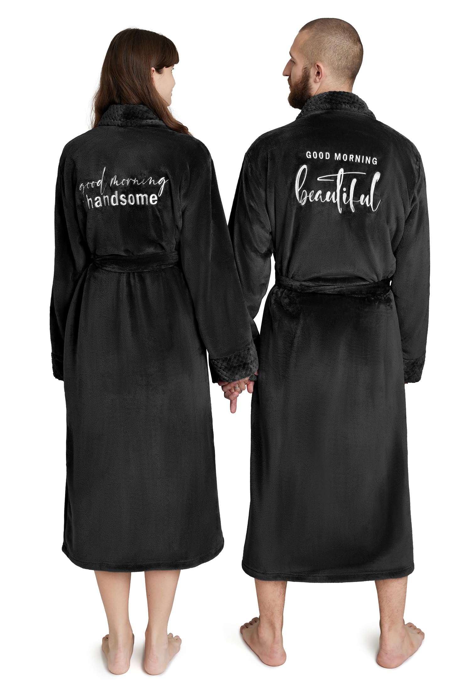AW BRIDAL 2Pcs Mr and Mrs Robes for Couples Fleece, Matching Long Hooded Robes for Men Women, His and Hers Wedding Gifts