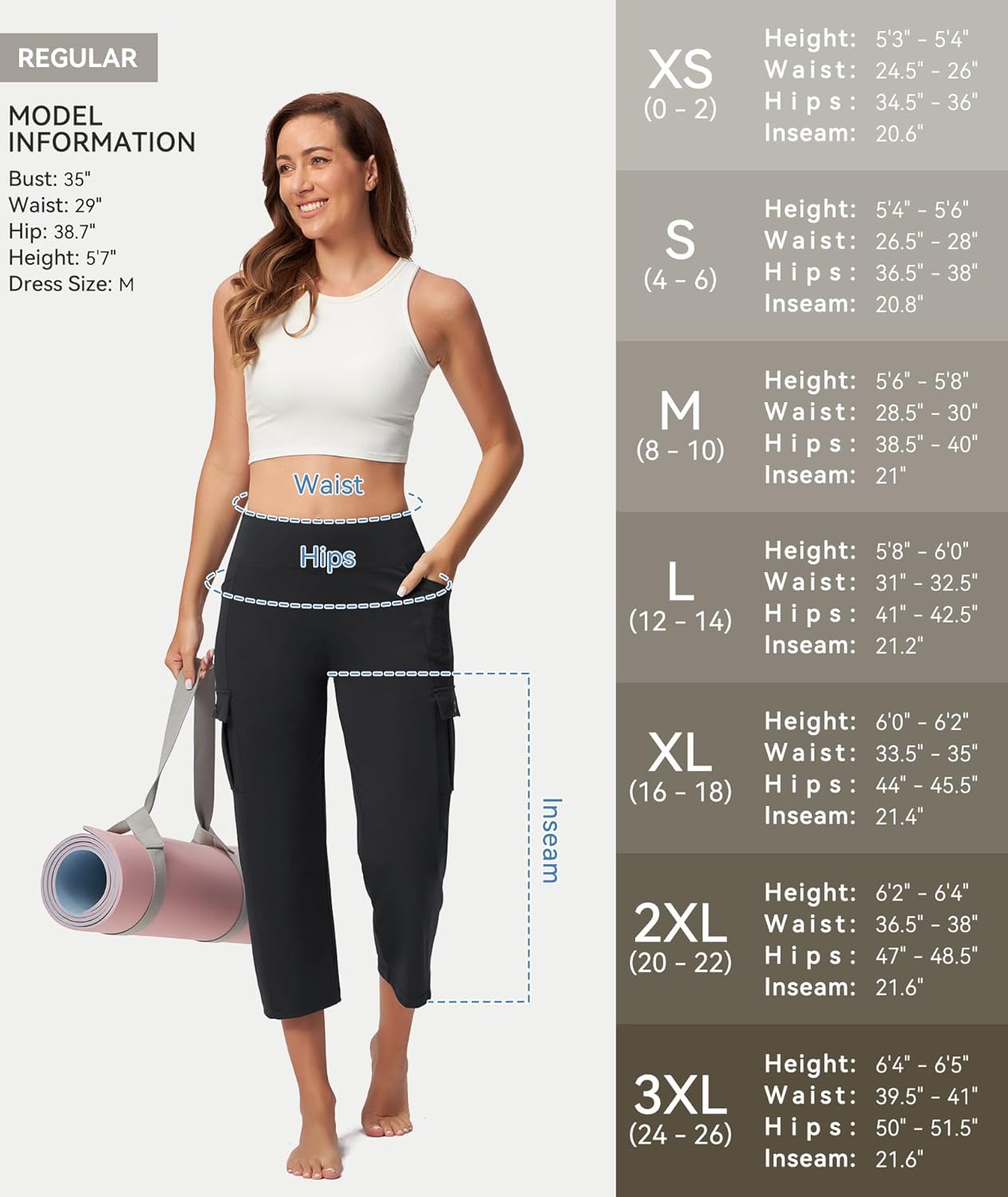 Casei Women's 21" Yoga Capris High Waisted with Pockets Cargo Capri Pants Straight Leg Casual Workout Travel Cropped Pants - Image 7