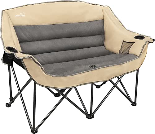 Double Folding Camping Chair Fully Padded Loveseat Camping Couch Oversized