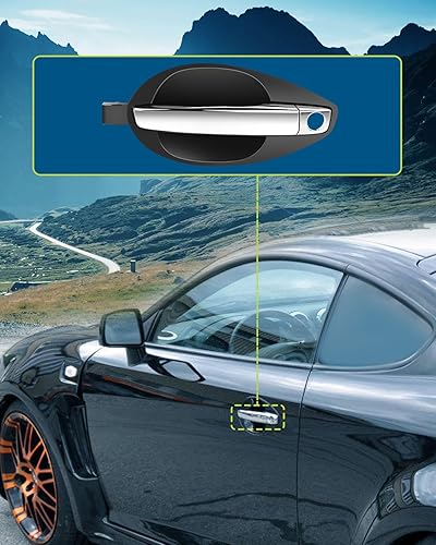 Miniatura 7 de LUJUNTEC Manija de puerta exterior del lado izquierdo del conductor, repuesto para Hyundai 2003-2008 para Tiburon, manija negracromada, reemplazo