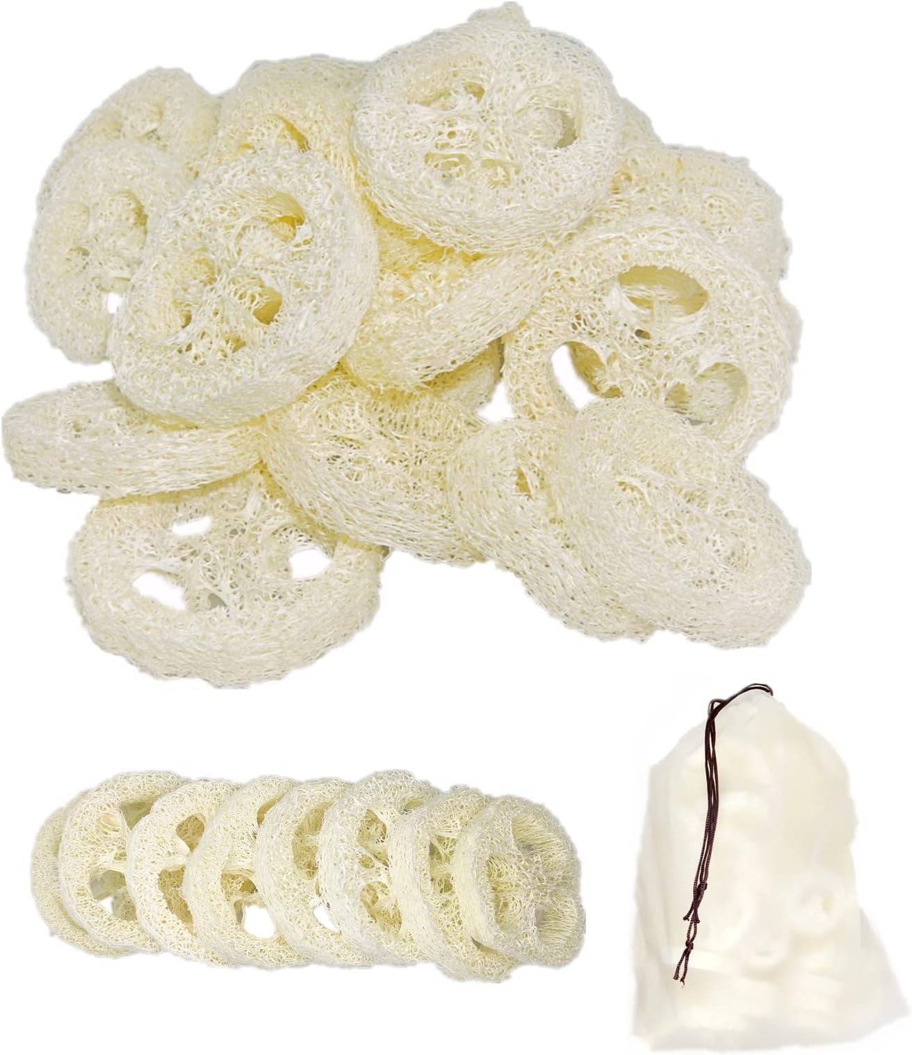 25Pcs Natural Loofah Slices of 2In, Reusable Natural Loofah