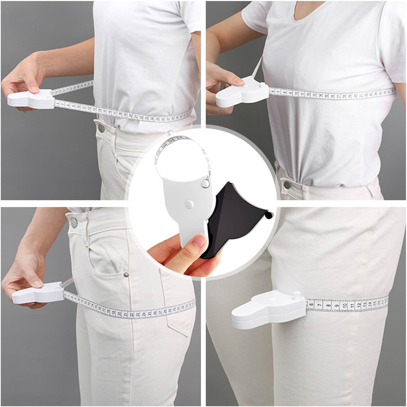 2-Pack 150cm Retractable Body Tape Measure - Compact & Portable for Weight Loss Tracking, Black,White - Image 4