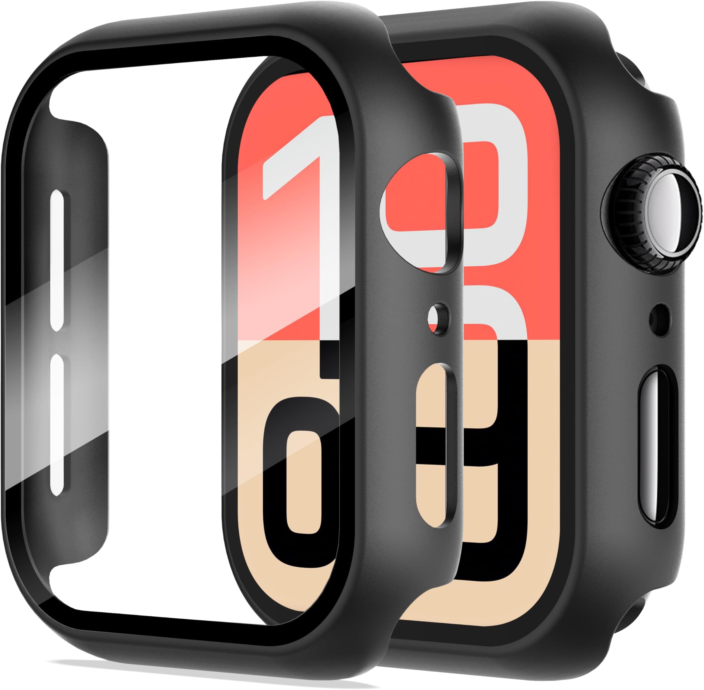 Diruite 2-Pack Screen Protector for Apple Watch SE 3/2/1 /Series 6 5 4 44mm Tempered Glass Case,All Around Hard Matte PC Protective Cover,Black,44mm