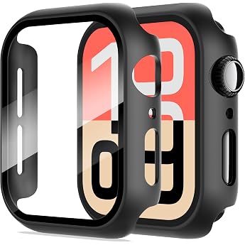 diruite case for apple watch series 7/6/5/4 / se tempered glass protective case hard pc all-round screen protector ultra thin protective case for iwatch series 7/series 6/5/4 / series se protective case pack of 2