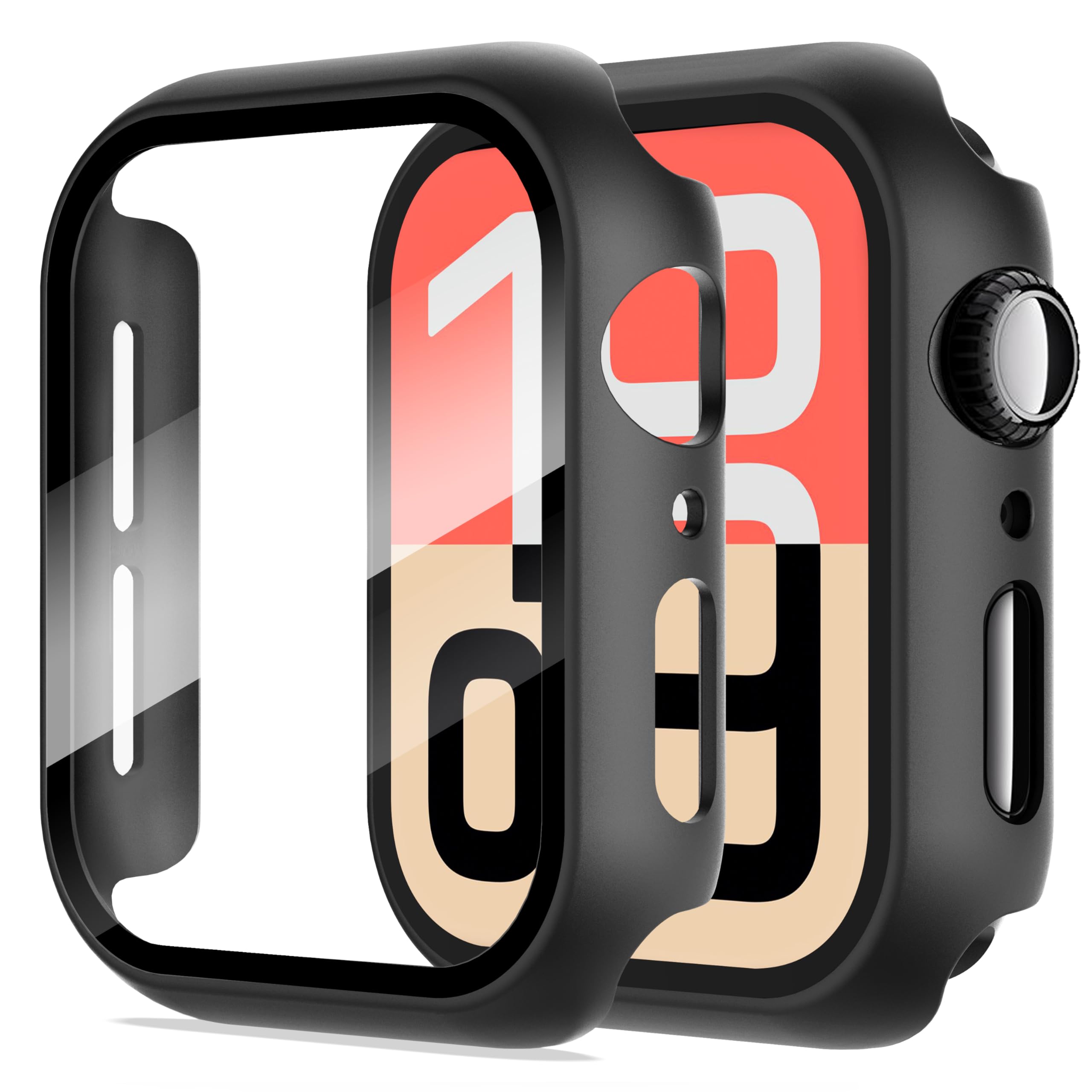 Diruite 2-Pack Screen Protector for Apple Watch SE 3/2/1 /Series 6 5 4 44mm Tempered Glass Case,All Around Hard Matte PC Protective Cover,Black,44mm