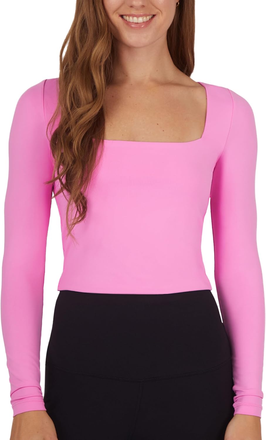 90 Degree By Reflex 2 Pack Contour Long Sleeve Top Square Neck Lightweight Soft Cropped Shirt for Women