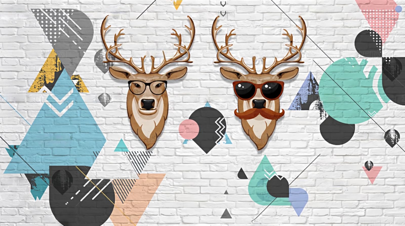 3D ręcznie malowana głowa jelenia tapeta trójkąt biała cegła ściana malarstwo dekoracyjne do salonu kawiarni restauracji mural 3D 200 x 140 cm