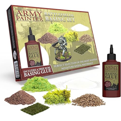 The Army Painter Battlefields Basing Set - Static Grass for Miniature Terrain Basing set - Static Grass & Free Basing Glue, Woodland Scenic Static Grass, Scenery Flocks - Master Quality Game Miniature
