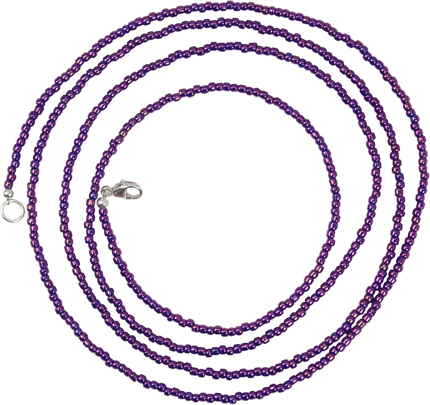 Handmade Metallic Grape Purple Seed Bead Necklace, Thin 1.5mm Single Strand