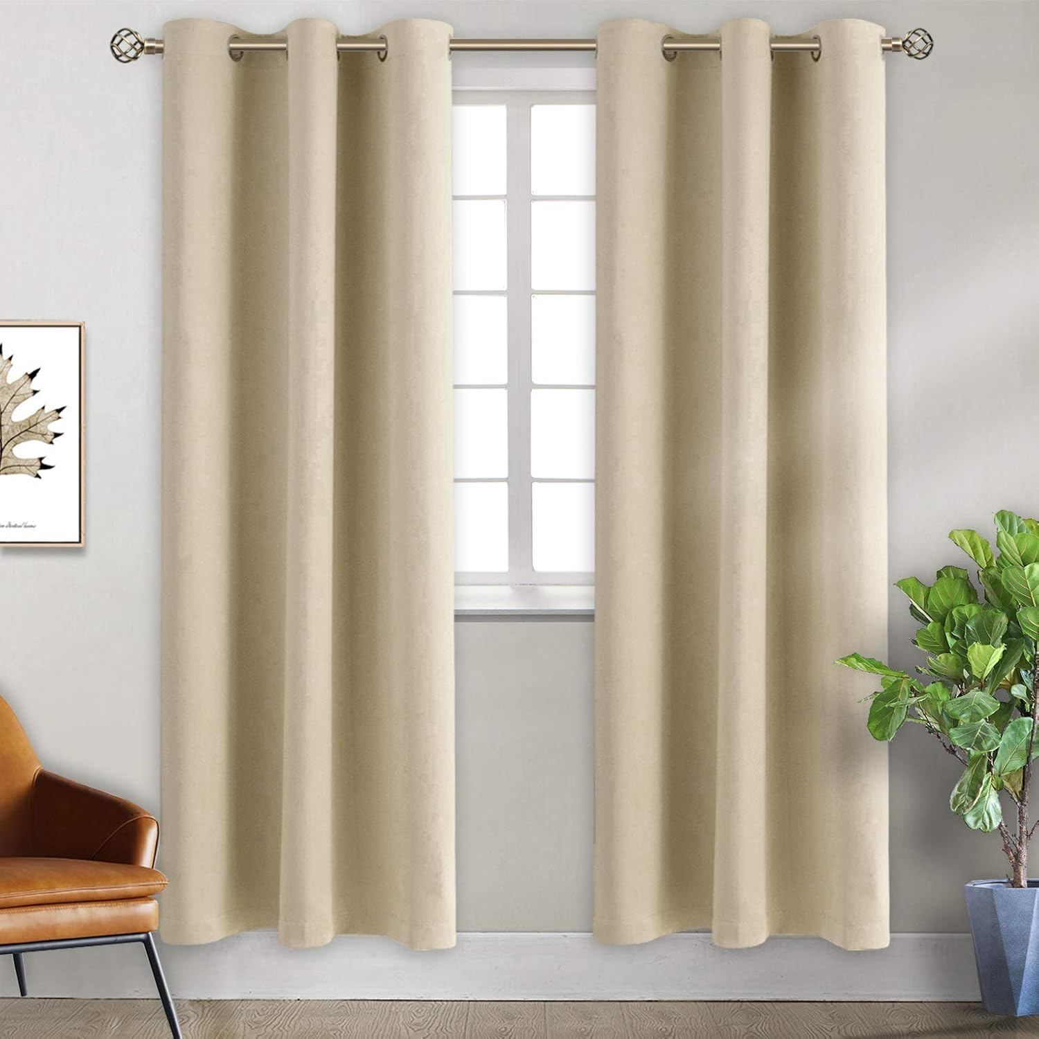 BGment Room Darkening Curtains 84 Inches Long - Grommet Thermal Insulated Drapes Window Treatment Curtains for Bedroom, 2 Panels, 38 x 84 Inch, Beige 38W x 84L Beige