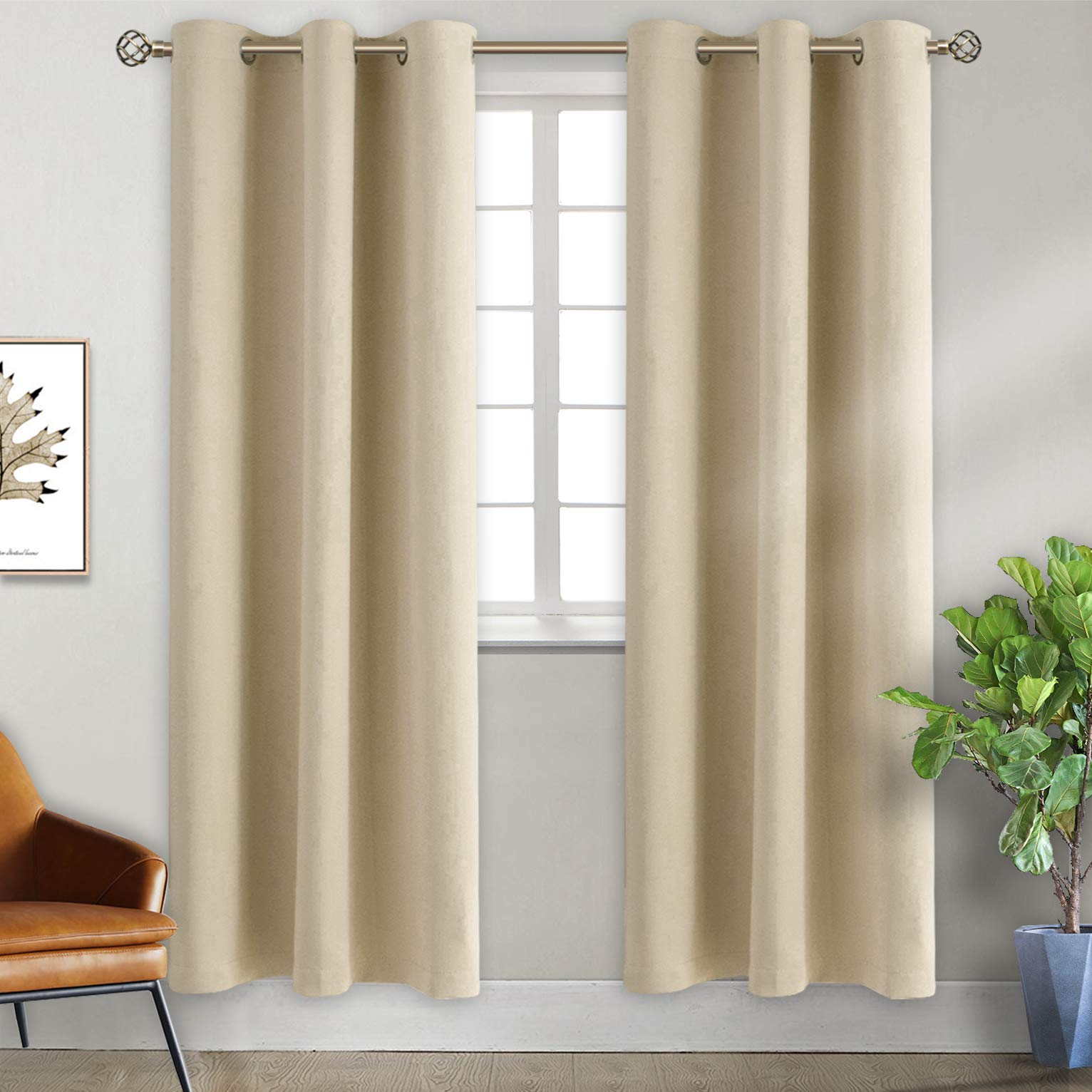 BGment Beige Room Darkening Curtains 84 Inch for Living Room - 2 Panels