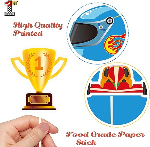 Miniatura 3 de 37 decoraciones para pasteles de cumpleaños, adornos para cupcakes de autos de carreras, adornos para tartas de autos de carreras con purpurina,