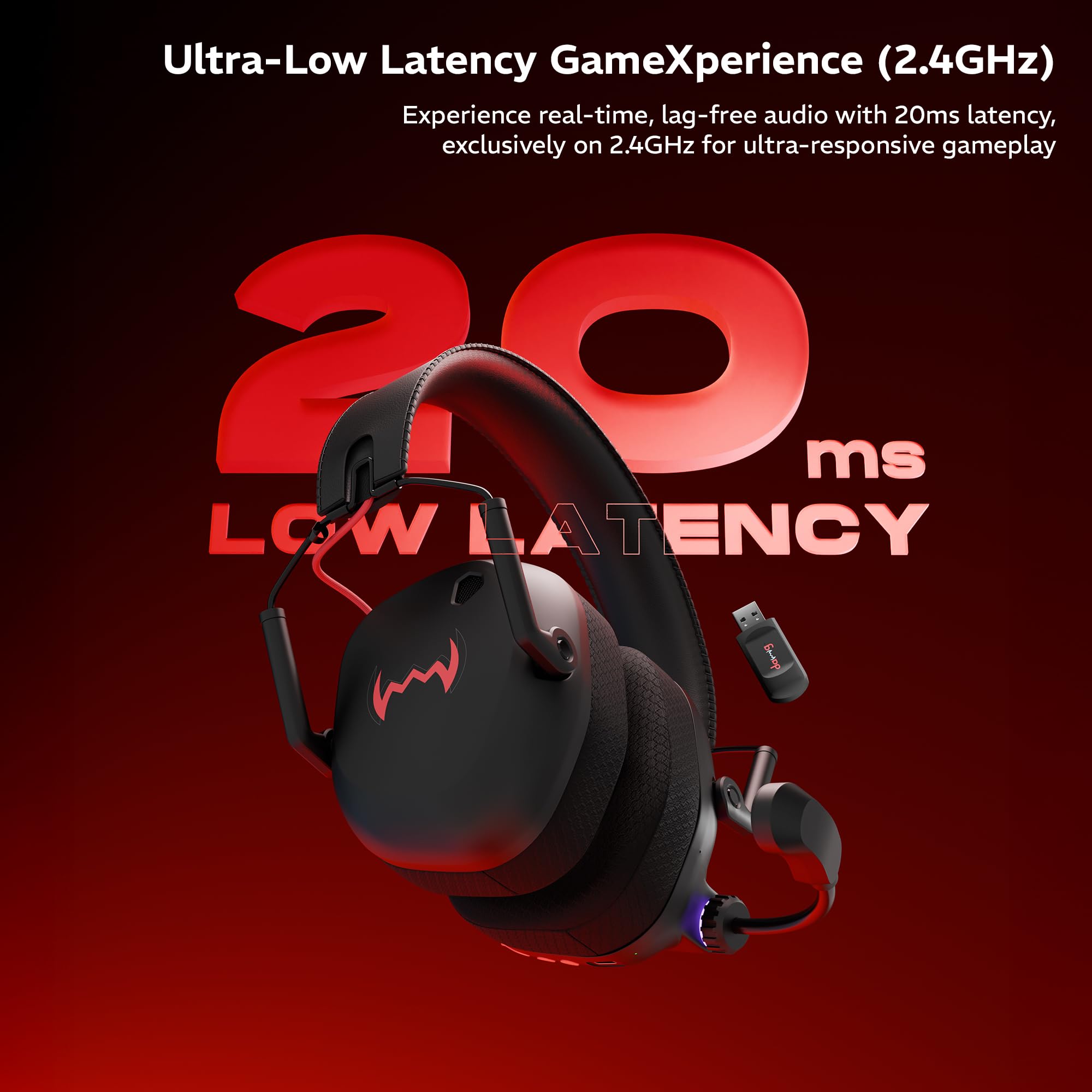 daWg HeadBug G60 Lightweight Wireless Gaming Headphones, 20ms Ultra Low Latency (2.4GHz), Bluetooth v5.4, 40mm Neodymium Drivers, Crystal Clear Mic, Soft Leatherlite Headband, for PS5, PS4, PC, Mobile — Amazon image 2