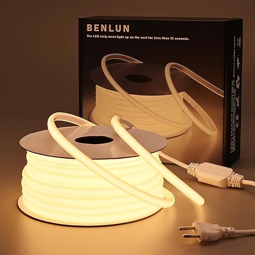 BENLUN Tira LED COB 220V Exterior Impermeable 20 Metros, 3000K Blanco Cálido Luces de LED 10W/M CRI 90+ Flexible Luz LED