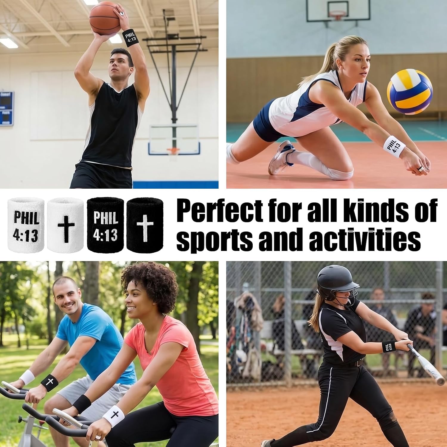 Unittype 10 Pcs Christian Cross Sweatband Set Black White Religious Faith Headband Wristbands Bicep Armbands Absorbent Cotton Sports Accessories for Men Women Athletes Gym Basketball Football