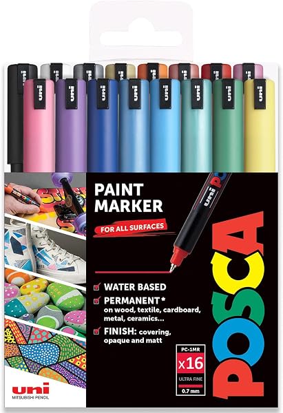 Posca PC-1MR Markery artystyczne, 0,7 mm, opakowanie 16 sztuk, zestaw spektrum w opakowaniu portfelowym