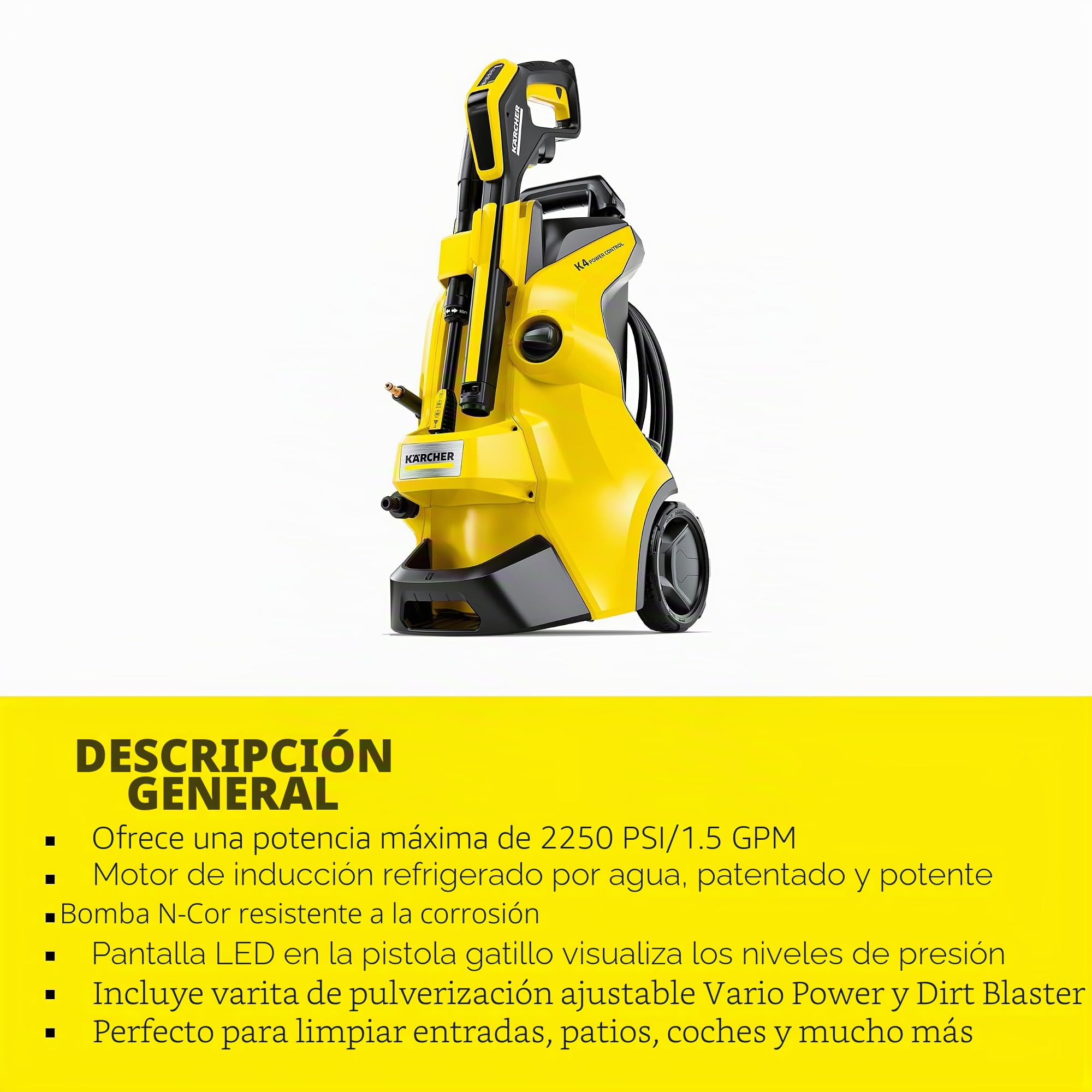 Kärcher Pressure Washer, K4 Power Control, MAX 1900 PSI, 26 ft. Hose, 2 Spray Wands - 1.5 GPM