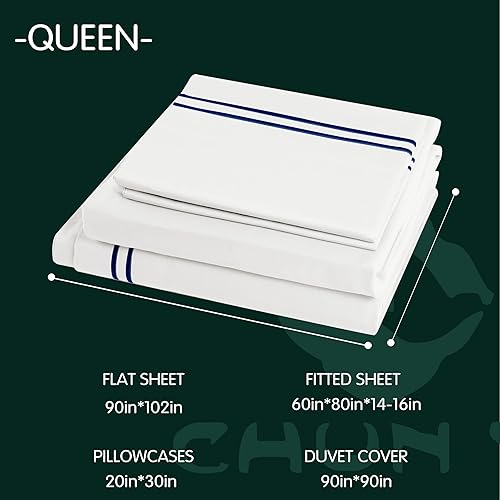 Miniatura 3 de CHUN YI Juego de funda de edredón de 7 piezas de algodón Tencel Lyocell 1 funda de edredón y 1 sábana encimera y 1 sábana bajera y 4 fundas de