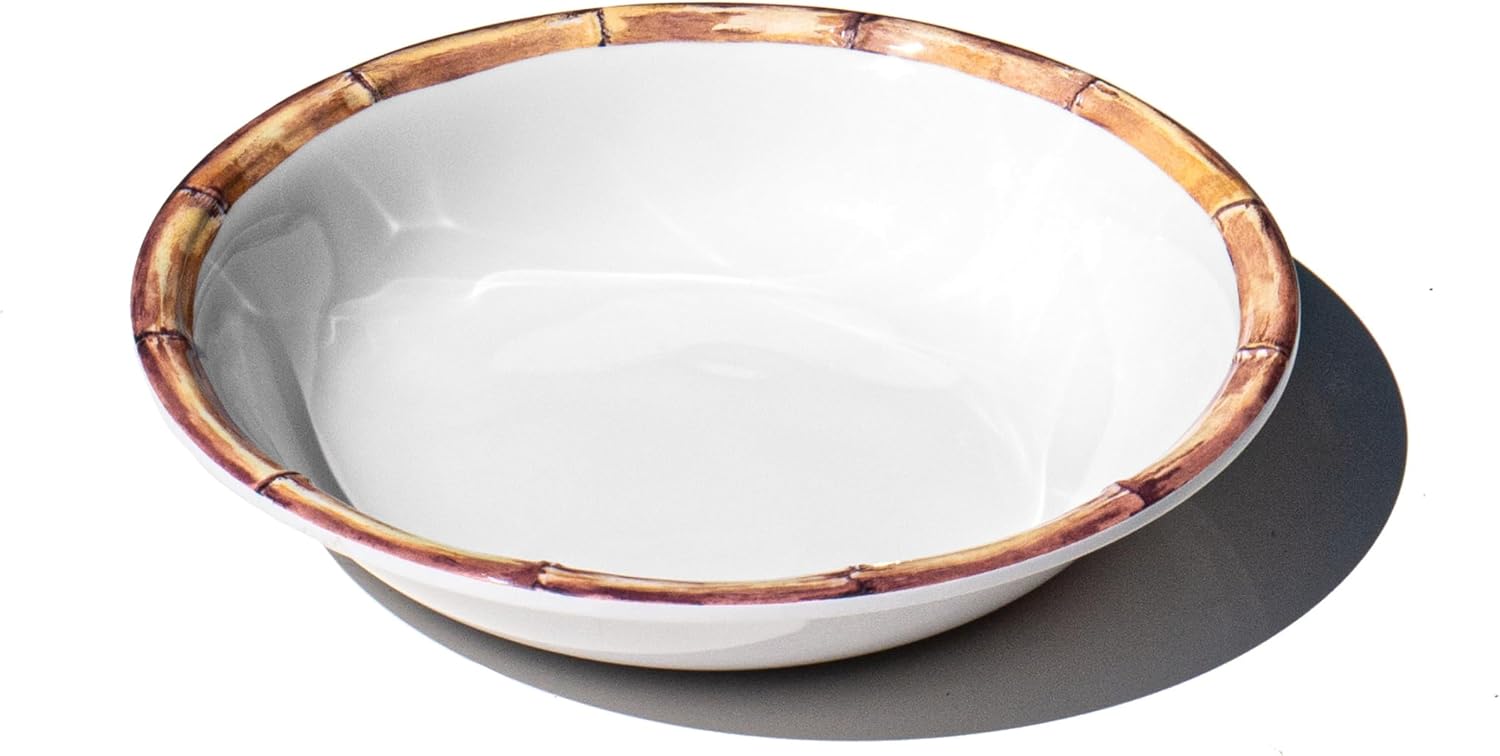 Bamboo Rim NewWave Melamine Low Bowl - White - 8.9" - Set of 6
