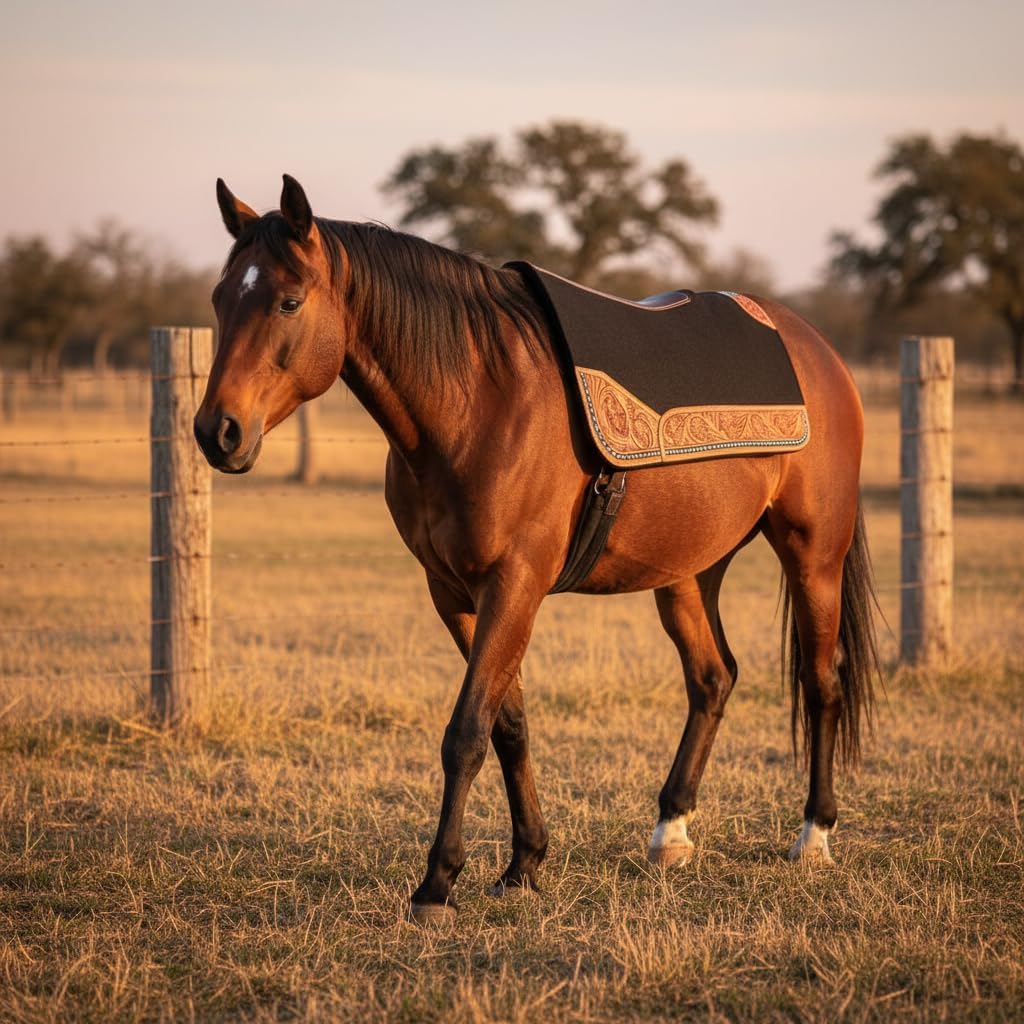 28" x 28" Contoured Wool Blend Felt Horse Saddle Pad, Shock Absorbing Western Saddle Pad for Protection, Durable Equine Supplies