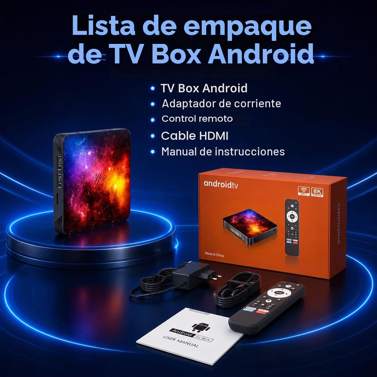 Caja Android TV 2026 v14, 8K, 4GB RAM + 128GB ROM, GPU Mali-G31, WiFi Doble Banda 2.4G/5G y Bluetooth 5.0, Puertos USB 2.0/3.0 y HDMI, Caja Inteligente sin miniteclado, reproducción 3D