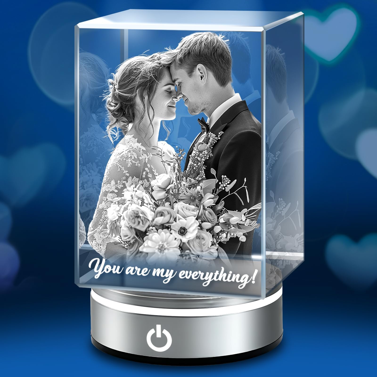 3D Crystal Photo Personalized Custom, Holographic Laser Photo Etched Engraved In Crystal with Your Own Photo, Unique Memorial Birthday Engagement Wedding Anniversary Christmas Day Gifts (Portrait, S)