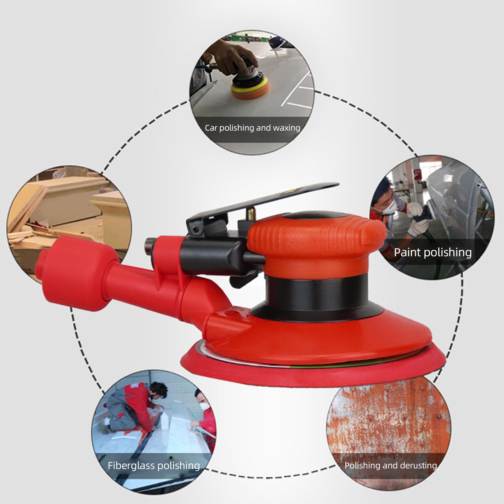 Oumefar Lijadora Orbital Aleatoria de 5 Pulgadas Lijadora de Aire Orbital Aleatoria Neumática Acero de Aleación Órbita de 5 Mm 14000 RPM Base de Cierre de Bucle