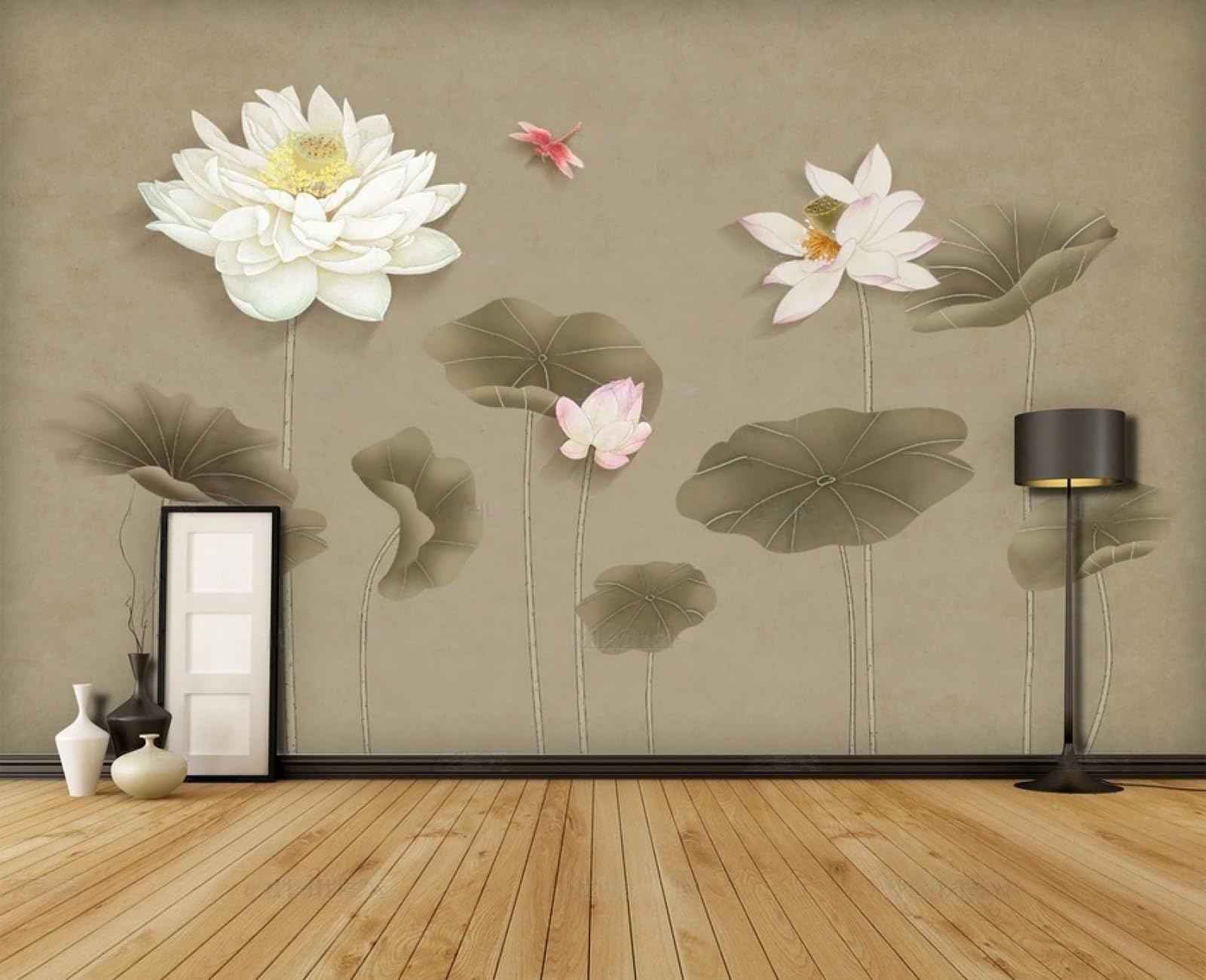 Carta da Parati Panoramica Intissato Arte Zen,Loto,Natura Wallpaper per Camera da Letto, Soggiorno 300x240cm