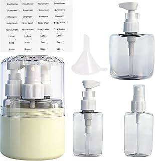3 in 1 Refillable Travel Cans, Travel Bottles 50/100ml, Gel Jars and Champu Avion Plastico with 1 Funnel, Travel Bottles Transparent, Flight Travel Toner Container Shower Gel Spray