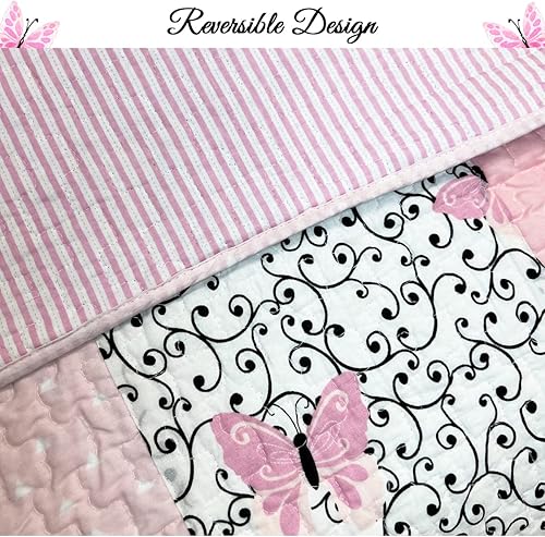 Vista 15 de Cozy Line Home Fashions Juego de ropa de cama reversible 100% algodón, diseño de retazos de color rosa, floral, estilo shabby chic, colcha