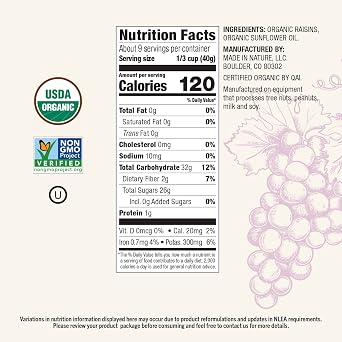 Made In Nature Organic Dried Raisins, 12 Ounce (Pack of 6) Vegan Snack, Non-GMO, Kosher
