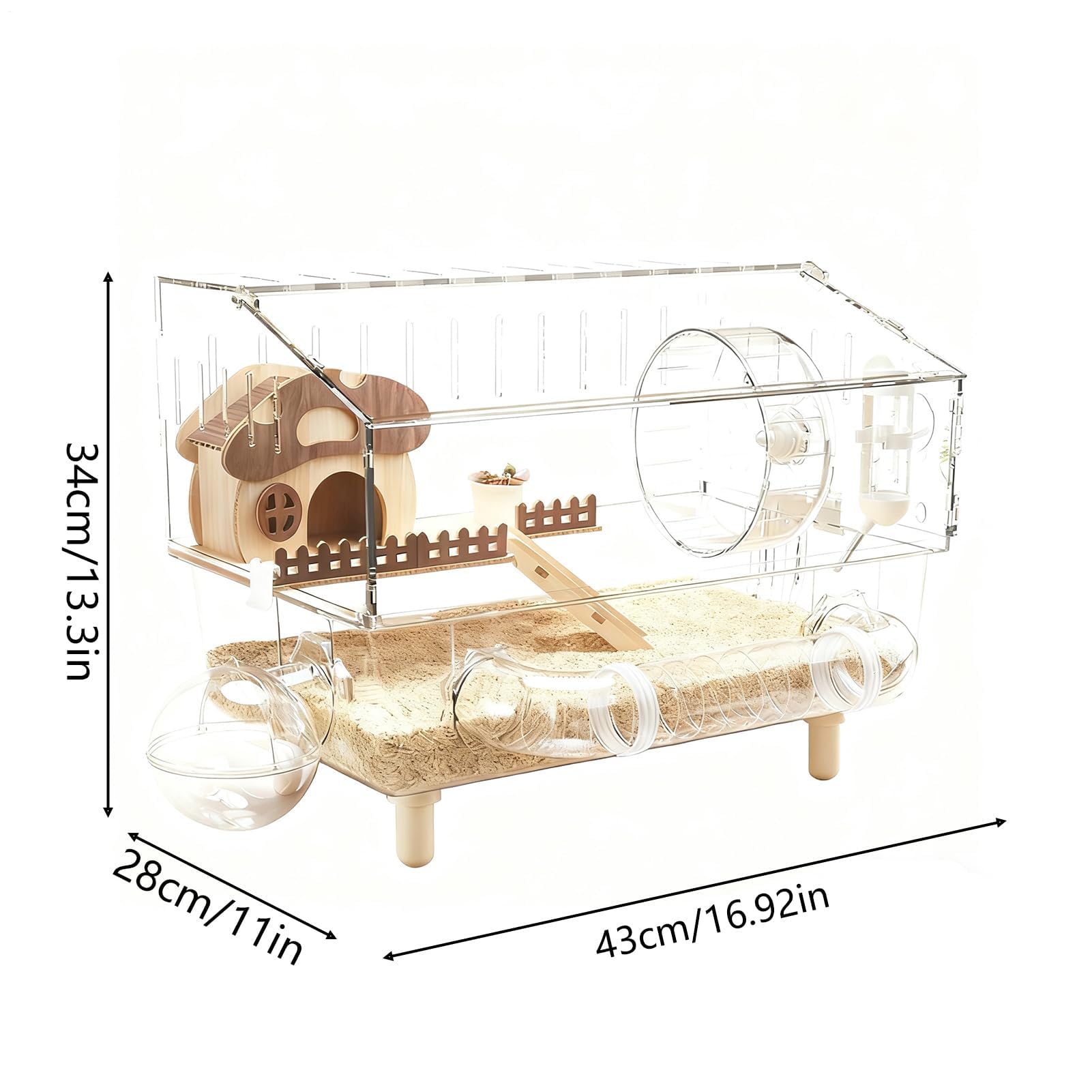 Hamsterkäfig mit Laufrad - Extra großer Acryl-Doppelschichtiger Lebensraum mit Zubehör für Kleintiere - Perfekt für Reisen und Zuhause