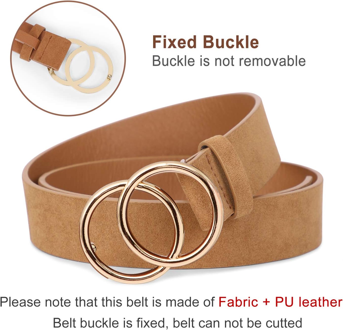 SUOSDEY Women Leather Belt Fashion Double O-Ring Soft Faux Leather Waist Belts For Jeans Dress - Image 4