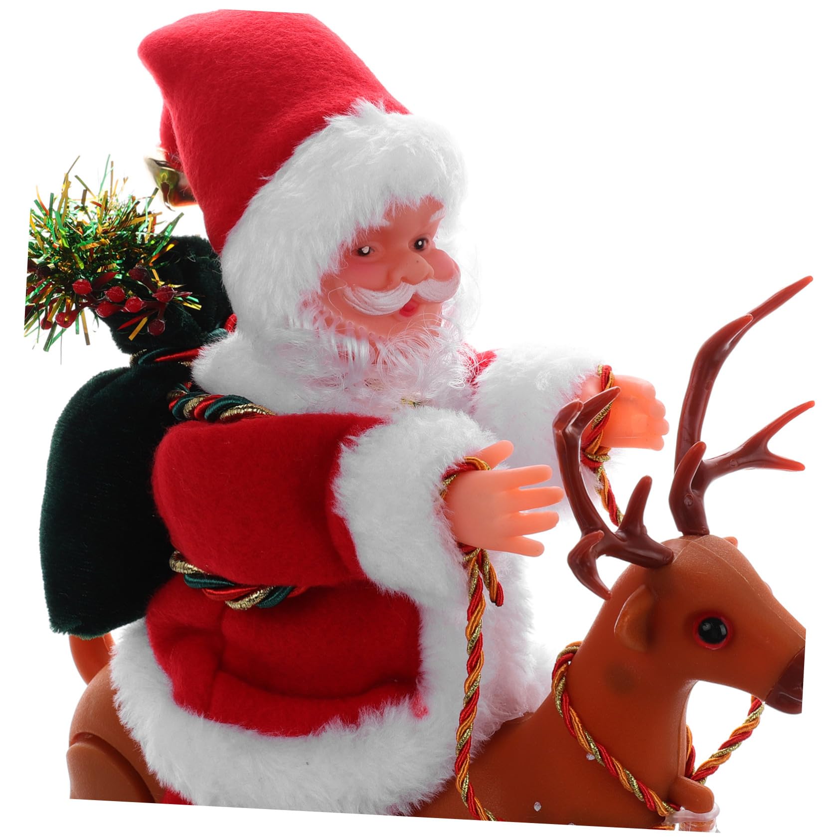 Giocattolo di Natale Babbo Natale che Cavalca Renna Funzione Musicale in Plastica Elegante Alimentato a Batteria Decorazione Natalizia