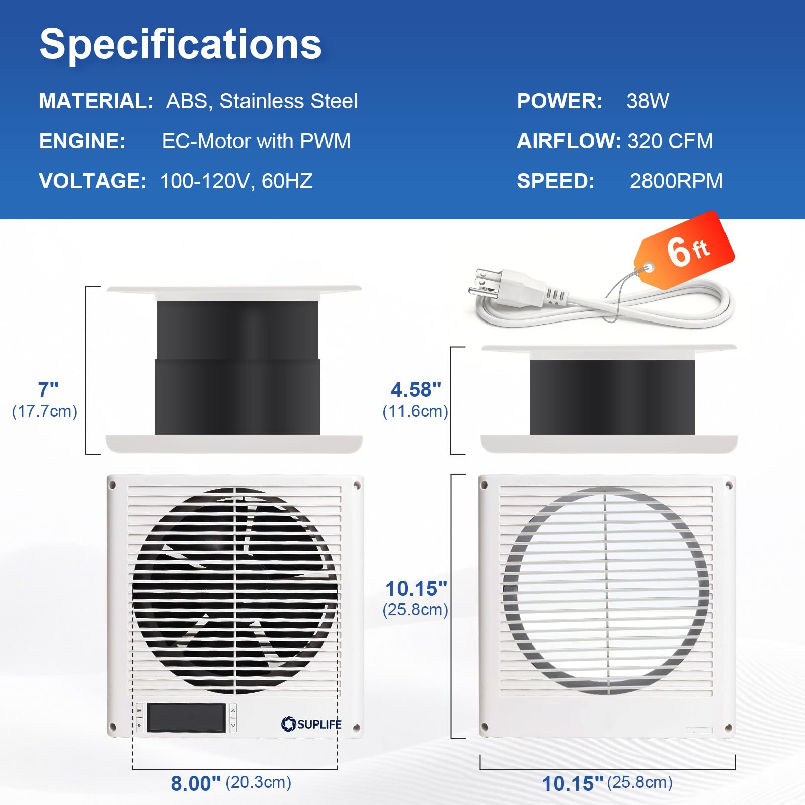 Ventilador de transferencia de aire de habitación a habitación de 8 pulgadas para circulación silenciosa, diseño de flujo de aire reversible, ventilador de pared programable de 320 CFM, calidad de