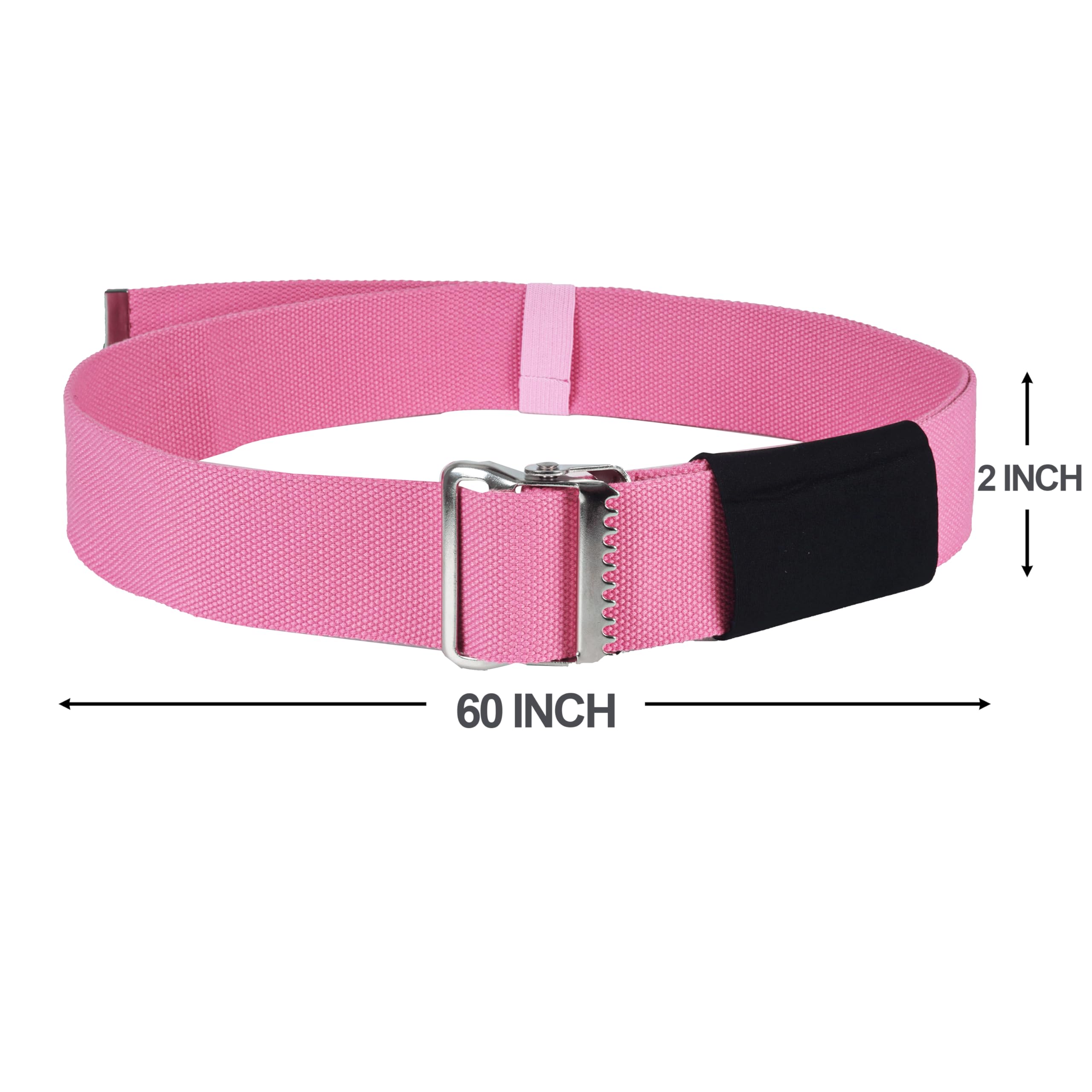 Homymusy 60 Inch Adjustable Gait Belts for Seniors - Comfortable Buckle Protect Cover Keep Belt Buckle Reaching The Waist,Supports up to 350 lbs(Pink, 60INCH Metal Buckle)