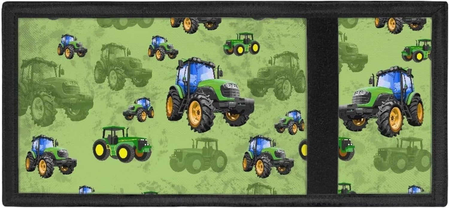 Kids Trifold Wallet for Boys, Age 5-18, Cartoon Green Tractor Print, Unisex, Polyester, Novelty Wallets, 4 Card Slots, ID Window, Coin Pocket, Detachable Strap - Image 4